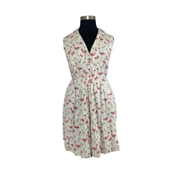 ModCloth 3X Inspired Taste Dress in Flamingos Shirt Dress Retro 50s Cottagecore - Picture 6 of 8